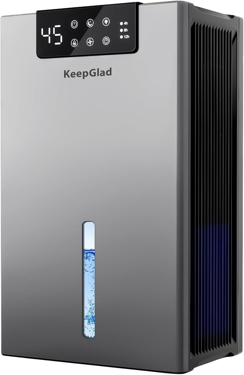 KeepGlad Dehumidifier, 98OZ Dehumidifiers for Home(1000sq.ft), Humidity Display Dehumidifier for Basement Bathroom Bedroom, Auto Shut Off, Washable Filter, Drain Hose, Timer, 7 Ambient Lights, Gray - Image 1